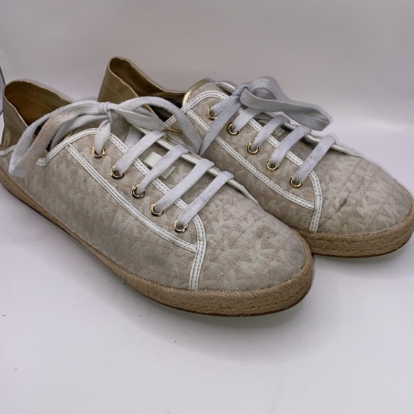 Michael Michael Kors Gold Libby Logo Jacquard Collapsible Heel Sneaker Women’s 9 - Picture 2 of 8